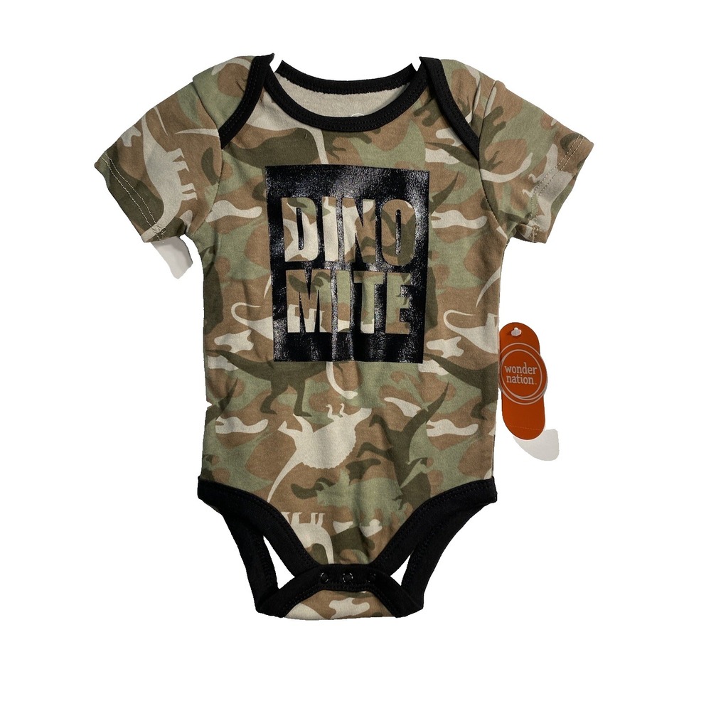Wonder Nation Baby Boys‎ Camo Dino Mite Bodysuit Green Brown 3-6M WM699850